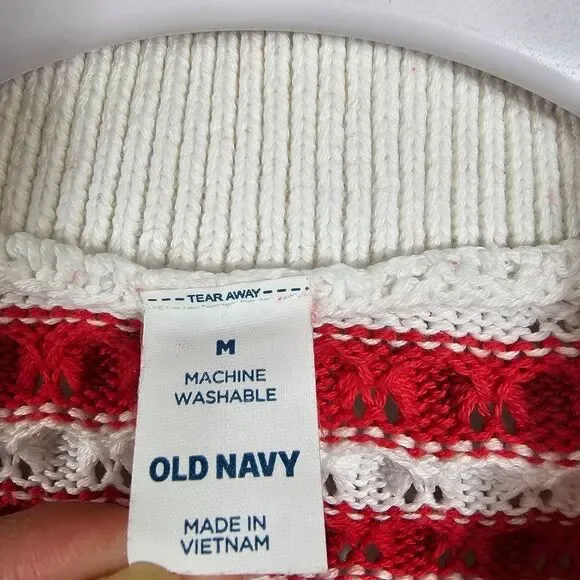 Old Navy Button Down Crochet Sweater in Red Stripe - Size M - Picture 2 of 11